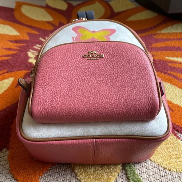 Coach Mini Court Backpack In Signature Canvas With Butterfly Chalk / Taffy Multi - Picture 9 of 16